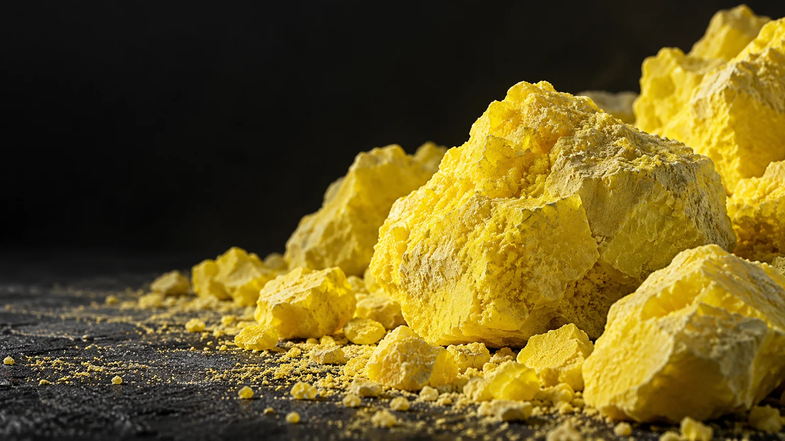 Yellow sulphur mineral in close-up